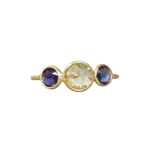14K Gold Multi Sapphire Ring: Three Stone Stacking Band