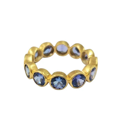 18k Gold Tanzanite Eternity Ring - Matte Finish Band
