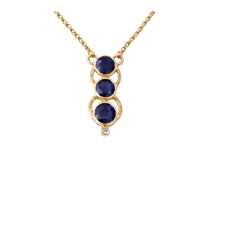 18K Gold Natural Blue Sapphire & Diamond Pendant