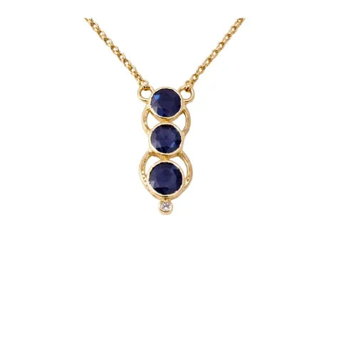 18K Gold Natural Blue Sapphire & Diamond Pendant
