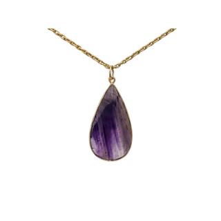 14k Gold Pear Shape Amethyst Pendant | Natural Purple Gemstone