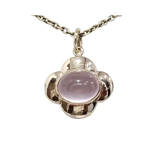 Natural Rose Quartz Floral Pendant in 14K Gold
