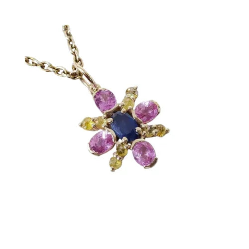 Blue & Pink Sapphire With Diamond Pendant in 14k Gold