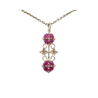 14k Gold Natural Ruby Chandelier Pendant, Vintage Floral Ruby Charm