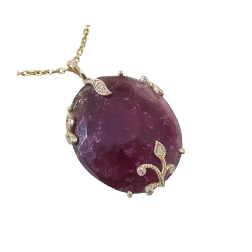 Natural Pink Tourmaline Diamond Pendant in 14K Gold