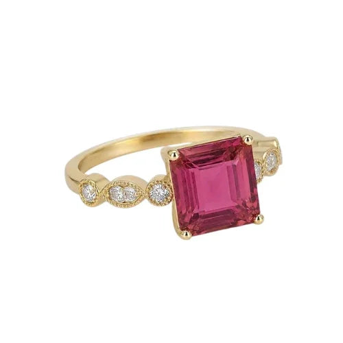 Pink Tourmaline Ring in 14K Gold with Diamonds Accent