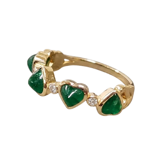 Bague en or 14 carats avec cœur en émeraude de Zambie et diamant taille brillant