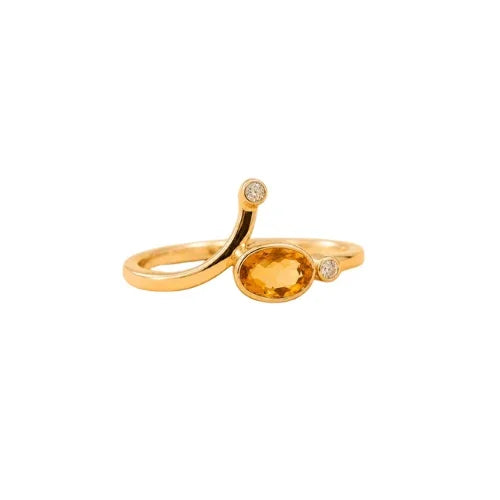 Dainty 14K Gold Natural Yellow Sapphire Ring: Diamond Accent
