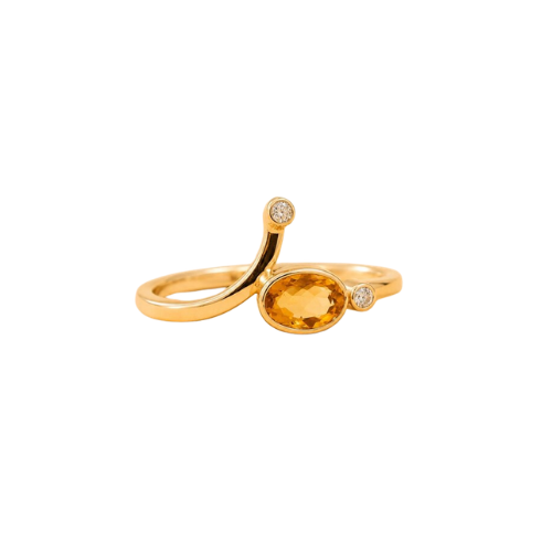 Dainty 14K Gold Natural Yellow Sapphire Ring: Diamond Accent