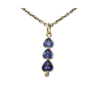 14k Gold Blue Sapphire & Diamond Pendant