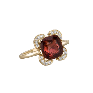 14K Gold Natural Reddish Tourmaline Diamond Ring