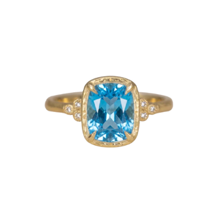 14k Gold Cushion Blue Topaz Diamond Ring