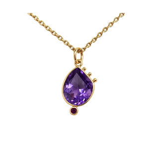 Runder Anhänger aus violettem Amethyst aus 14 Karat Gold