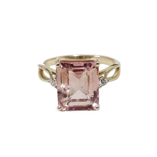 Natural Light Pink Tourmaline & Diamond Ring
