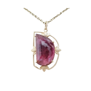Fancy Cut Pink Tourmaline Pendant Necklace in 14K Gold