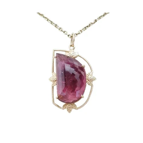 Fancy Cut Pink Tourmaline Pendant Necklace in 14K Gold