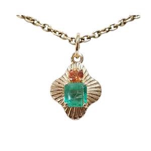 14k Gold Emerald & Orange Sapphire Pendant Charm