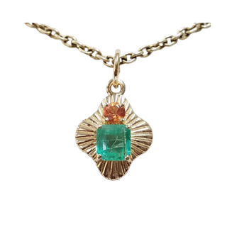 14k Gold Emerald & Orange Sapphire Pendant Charm