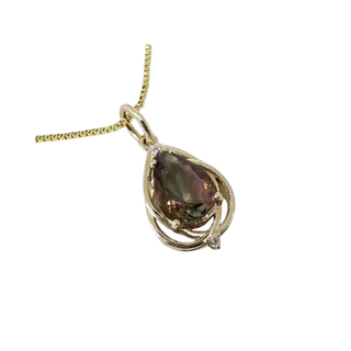 14k Gold Pear Bi-color Tourmaline Pendant