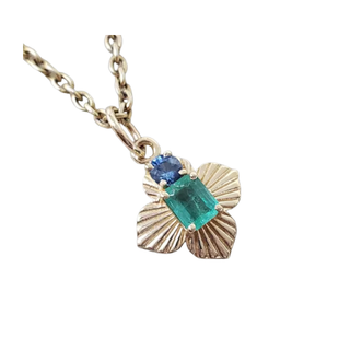 14k Gold Emerald & Blue Sapphire Pendant Charm
