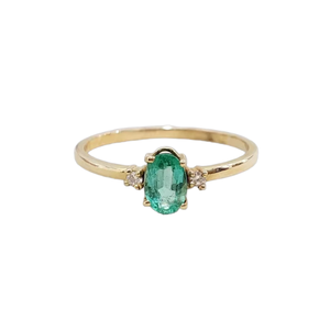 14k Solid Gold Emerald Ring with Diamonds