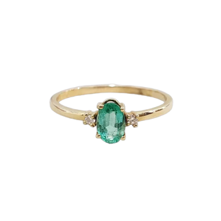 14k Solid Gold Emerald Ring with Diamonds