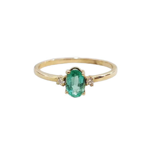 14k Solid Gold Emerald Ring with Diamonds