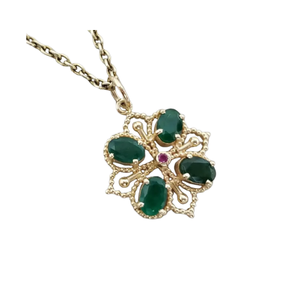 14k Gold Zambian Emerald & Ruby Pendant