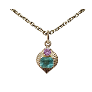 Natural Emerald & Pink Sapphire Pendant in 14K Gold
