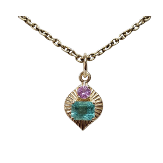 Natural Emerald & Pink Sapphire Pendant in 14K Gold