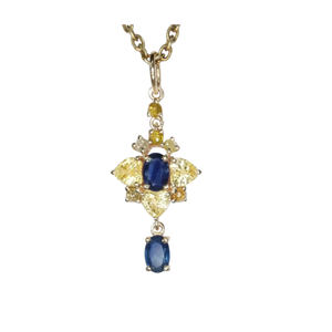 14k Gold Yellow & Blue Sapphire Diamond Charm Pendant