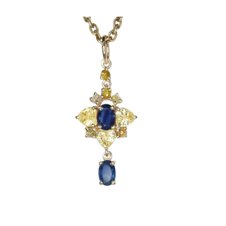 14k Gold Yellow & Blue Sapphire Diamond Charm Pendant