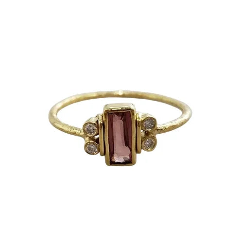 14k Gold Baguette Cut Pink Spinel Ring