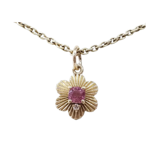 Natural Pink Spinel & Diamond Flower Pendant in 14k Gold