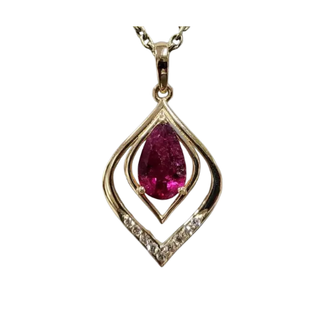 14k Gold Pear Cut Rubellite Diamond Pendant
