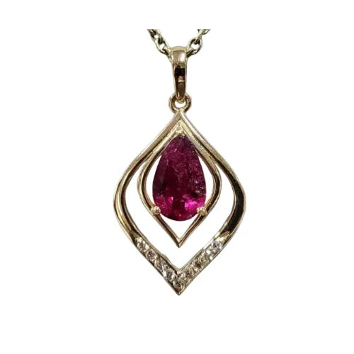 14k Gold Pear Cut Rubellite Diamond Pendant