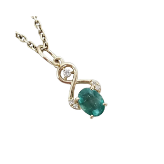 Natural Zambian Emerald Diamond Pendant in 14K Gold