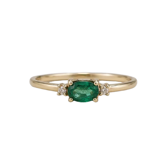 14k Solid Gold Emerald Ring with Diamonds