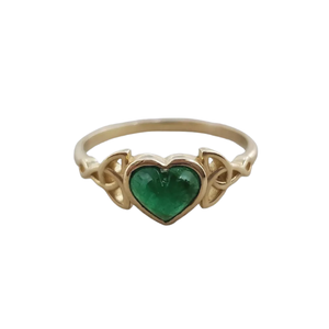 Bague en or 14 carats avec cœur en émeraude de Zambie et diamant taille brillant