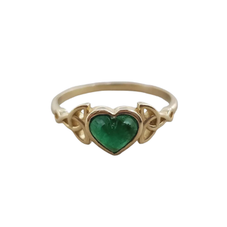 Bague en or 14 carats avec cœur en émeraude de Zambie et diamant taille brillant