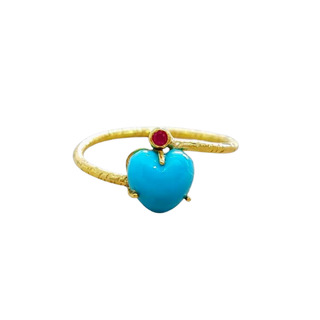 14k Gold Heart Turquoise Ruby Ring | Handmade Minimalist Stacking Band