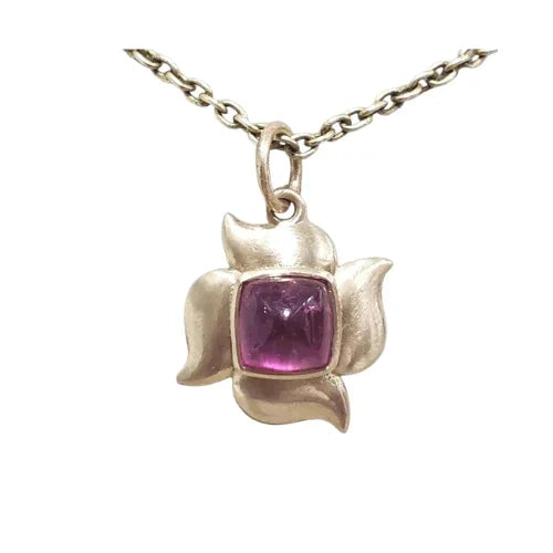 Solid 14k Matte Gold Pink Tourmaline Pendant