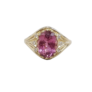 Natural Pink Tourmaline 14k Gold Diamond Ring, Engagement Ring