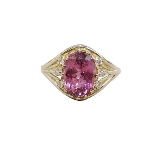 Natural Pink Tourmaline 14k Gold Diamond Ring, Engagement Ring