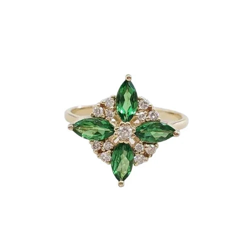 Natural Tsavorite & Diamond Ring in 14k Gold