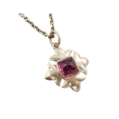 Matte 14k Gold Pink Tourmaline Flower Pendant