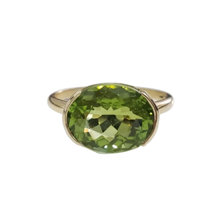 14k Solid Gold Green Tourmaline Ring, Oval Gemstone Ring