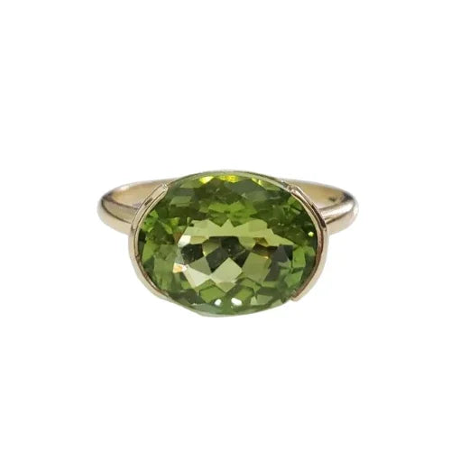 14k Solid Gold Green Tourmaline Ring, Oval Gemstone Ring