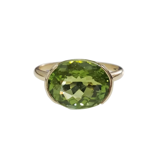 14k Solid Gold Green Tourmaline Ring, Oval Gemstone Ring
