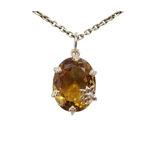 14k Gold Natural Citrine & Diamond Pendant